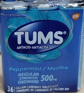 TUMS Peppermint Regular Strength tablets. (CNW Group/Health Canada)