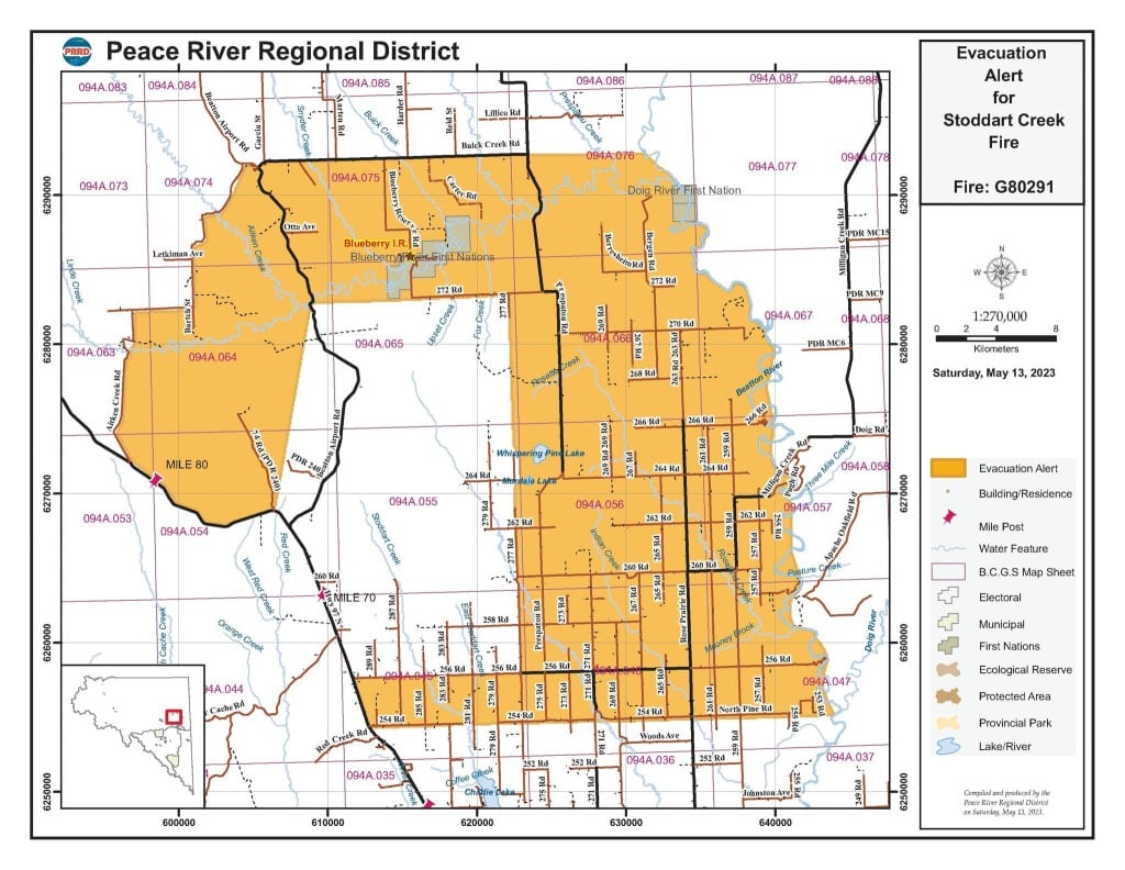 The area in this map is under an evacuation alert due to the Stoddart Creek Fire.