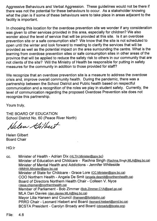 Page two of Gilbert's letter to Northern Health.