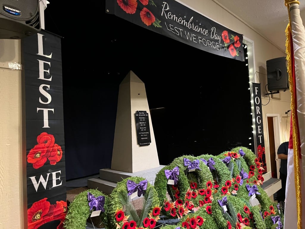 A Remembrance Day wreath display
